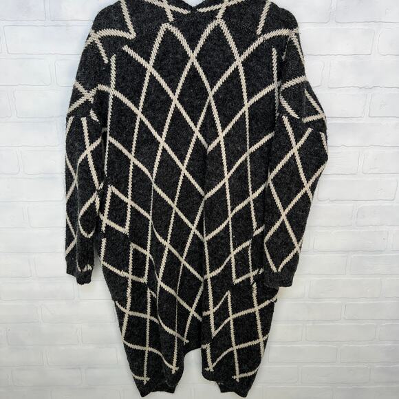 La vie 89 Open Grey and Cream Diamond Oversized Sweater Coat -sz S/M - Picture 3 of 6